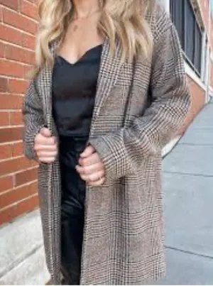 NWT Altar'd State Plaid Collared Longline Blazer Jacket Casual Chic‎ Size L thumbnail 1