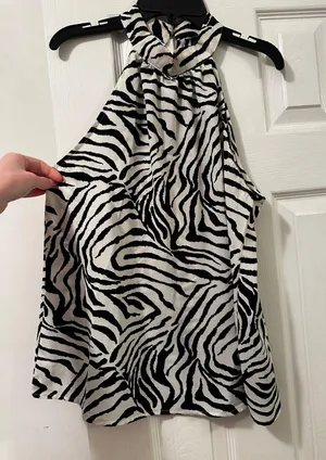 Zebra Print High Neck Top Size M thumbnail 3