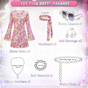 70s Disco Dress Hippie Halloween Costume Women Cosplay 7 pcs Outfit XX-LARGE thumbnail 3
