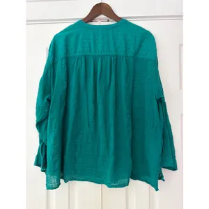 Pilcro by Anthropologie Teal Green Cotton Gauze Clip Dot Button Down Top XL thumbnail 4