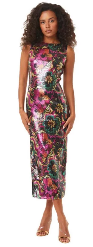 Misa Los Angeles Nakia Floral Sequin Sleeveless Midi Dress size small thumbnail 1
