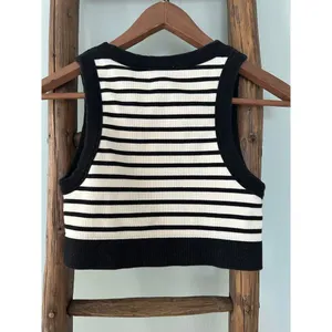Classic Black and White Striped Crop Tank Top Sleeveless Summer Casual thumbnail 2