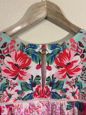 Umgee Boho Oversized Pink Floral & Tropical Leopard Print Top Size S thumbnail 6