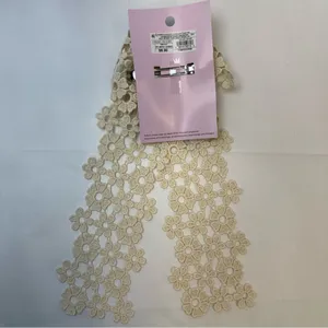 Boho Cream Lace Bow Hair Clip Floral Crochet Barrette Wild Fable NWT thumbnail 5