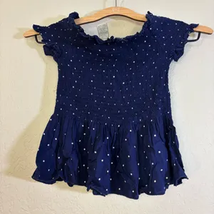Japna Navy Off Shoulder Smocked Top with White Dots Size XS thumbnail 2