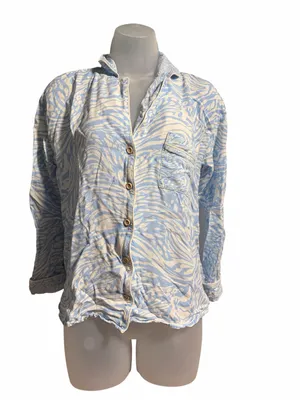 Maaji Wide Leg Pajama Set Size Small Blue and White Print thumbnail 2