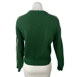 Zara Green Ribbed Crew Neck Shoulder Stripe Long Sleeve Sweatshirt Sweater Top M thumbnail 4