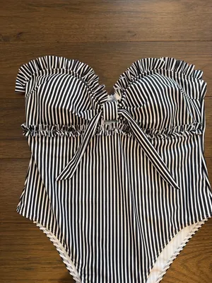 SHEIN Black & White Striped Women’s ' One-Piece Swimsuit Size Large - C45-055 thumbnail 3