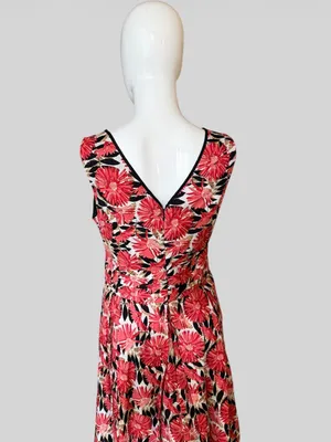 Robbie Bee Coral Pink Floral V-Neck Midi Dress thumbnail 4