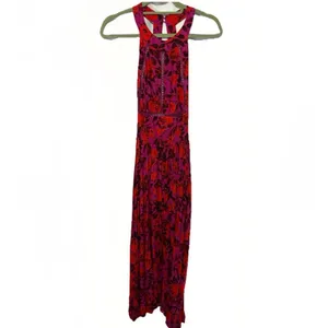 Abel The Label Anthropologie Charlotte Maxi Dress Small Fuschia Red Floral Boho thumbnail 4