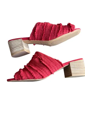 Kelsi Dagger Brooklyn - Seigel Heeled Sandals Red Frayed Block Heel Size 6.5 thumbnail 8