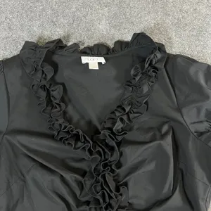 Ann Taylor LOFT Black Ruffle V-Neck Short Sleeve Blouse Top Size 14 thumbnail 8