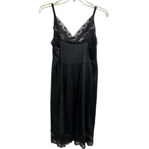 Vtg Ashley Taylor Black Nylon Floral Lace Slip Dress Nighty 34 FLAW Whimsigoth thumbnail 2