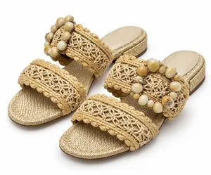 Sam Edelman Elisa Natural Raffia Slide Sandals Size 6.5 Beaded thumbnail 1