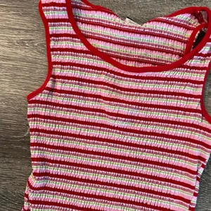 Bonkers Y2k vintage rainbow striped smocked red multicolor crop tank top small thumbnail 8