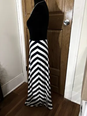 LOFT M Navy White Maxi Skirt Chevron Stripe Rayon thumbnail 3