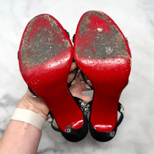 Christian Louboutin Emilie Strass 100 Embellished Strappy Sandal Heels Black 38 thumbnail 12