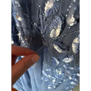 Adrianna Papell Dusty Blue Women's Floral-Beaded Gown thumbnail 7
