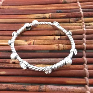 Brighton Silver Magnetic Hinged Bracelet Crystal and Pearls thumbnail 4