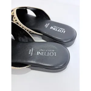 Lottini Black Leather‎ Woven Slide Sandals Italy EU 38 Minimal Artisan Resort thumbnail 4
