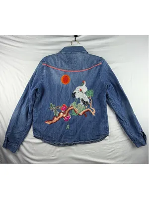 Holding Horses Anthropologie Denim Crane Embroidered Button Down Shirt Layering thumbnail 2