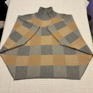 NOTE Di ANITA Sweater Turtleneck OneSz GrayPlaid MerinoCashmere PonchoCheckITALY thumbnail 4