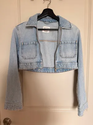 Pull&Bear Light Blue Cropped Denim Jacket Size XS thumbnail 1