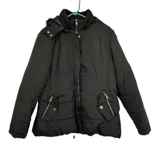 New York & Company Black Puffer Jacket Women’s Large | Zip Front Coat w/ Hood thumbnail 1