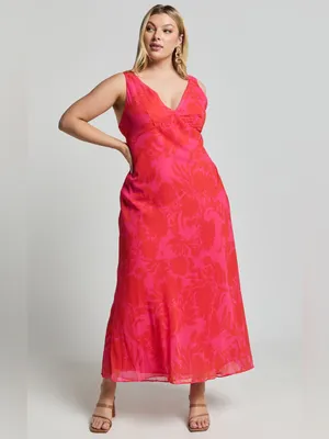 Showpo Jodie Midi Dress. Size: 12. V-Neck Slip Dress in Pink Floral. thumbnail 2