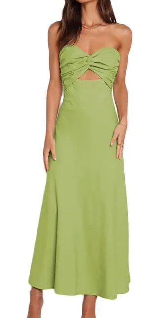 Twist Front Strapless Sweetheart Neckline Midi Dresses for Women Smocked dress thumbnail 1