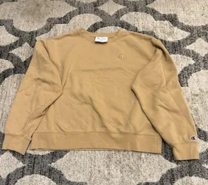 Y2K Champion Crewneck Sweatshirt‎ Embroidered Logo Tan L thumbnail 1