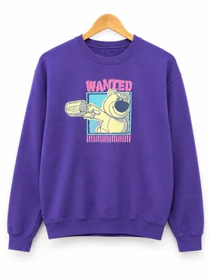 Disney Parks Toy Story Lotso Bear Wanted Poster Purple Crewneck Sweatshirt L thumbnail 1