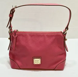 Dooney & Bourke Pink Pebbled Leather Small Shoulder Bag Purse Gold Logo Plate thumbnail 1