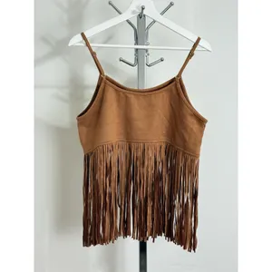 SheIn Suede Fringe Cami Crop Top Western Boho Festival Brown Women Size M NWT thumbnail 4