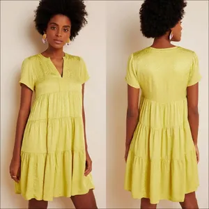 Anthropologie Maeve Sacha Jacquard Tiered Tunic Mini Dress Yellow Size Small thumbnail 8