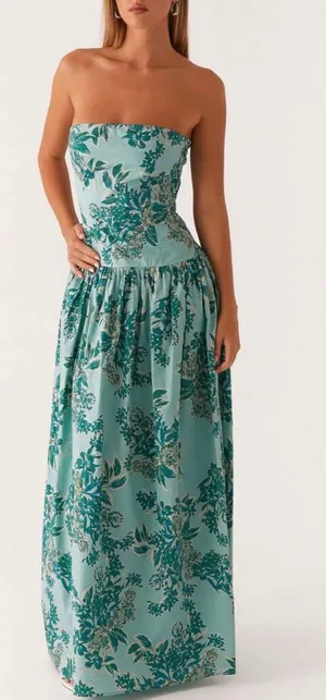 Floral Strapless Maxi Dress Green thumbnail 1
