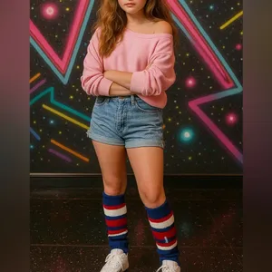 Vintage 90s Hunt Club Multi Stripe Acylic Knit Leg Warmers Women NWT Retro Y2K thumbnail 5