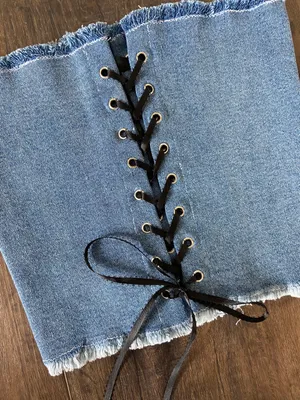Reworked Denim Strapless Lace Up Corset Top 🔥 thumbnail 4