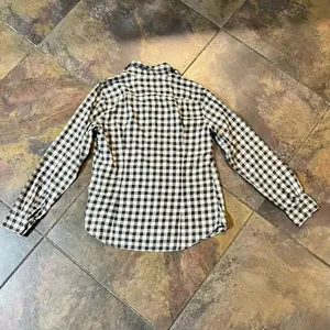 Banana Republic Soft Wash Shirt 100% Cotton Gray White Plaid Button Up Petite M thumbnail 10