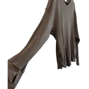 Aerie Gray Waffle-Knit Henley V-Neck Long Sleeve Pullover Cotton Sweater Top XL thumbnail 3