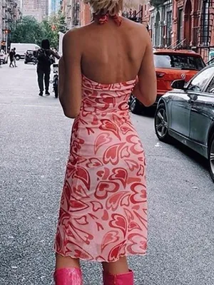 SheIn Love Sign Pink Retro Heart Halter Midi Dress NWOT size Medium thumbnail 2