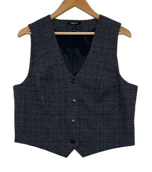 Madewell Vest Womens 14 Gray Blue Plaid Wool Italian Fabric Academia Preppy Fall thumbnail 1