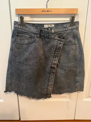 Free People We The Free Parker Distressed Mini Skirt in Gray Denim thumbnail 2