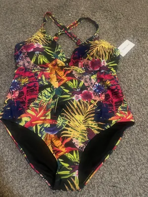 next Neon Tropical Print One Piece Swimsuit in Pink, Yellow, Green, Blue thumbnail 2