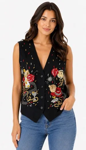 Vintage ‘90s Karen Scott Y2K Millennium Beaded Sequined Embroidered V-Neck Vest thumbnail 1