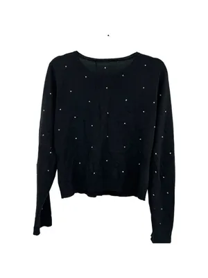 Beth Bowley Preppy Glam Rhinestone Black Silk Cashmere Cardigan Size Medium thumbnail 5