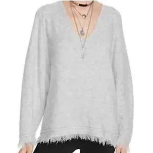 FREE PEOPLE Irresistible Gray Wool Fringe Sweater Pullover Top thumbnail 3