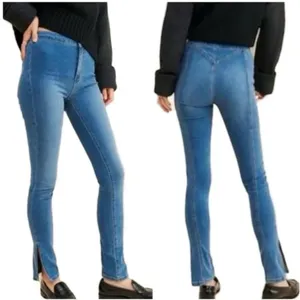 Free People We The Free Riley Skinny Jeans Women's 25‎ Dark Wash Split Hem Mid thumbnail 2