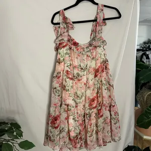Aakaa Floral Tiered Babydoll Flounce Hem Mini Dress Pink Size Medium thumbnail 3