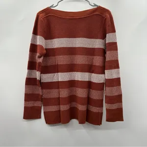 Market & Spruce Tawnee Cotton Blend Rust‎ & White Stripe Waffle Sweater Sz L NEW thumbnail 7